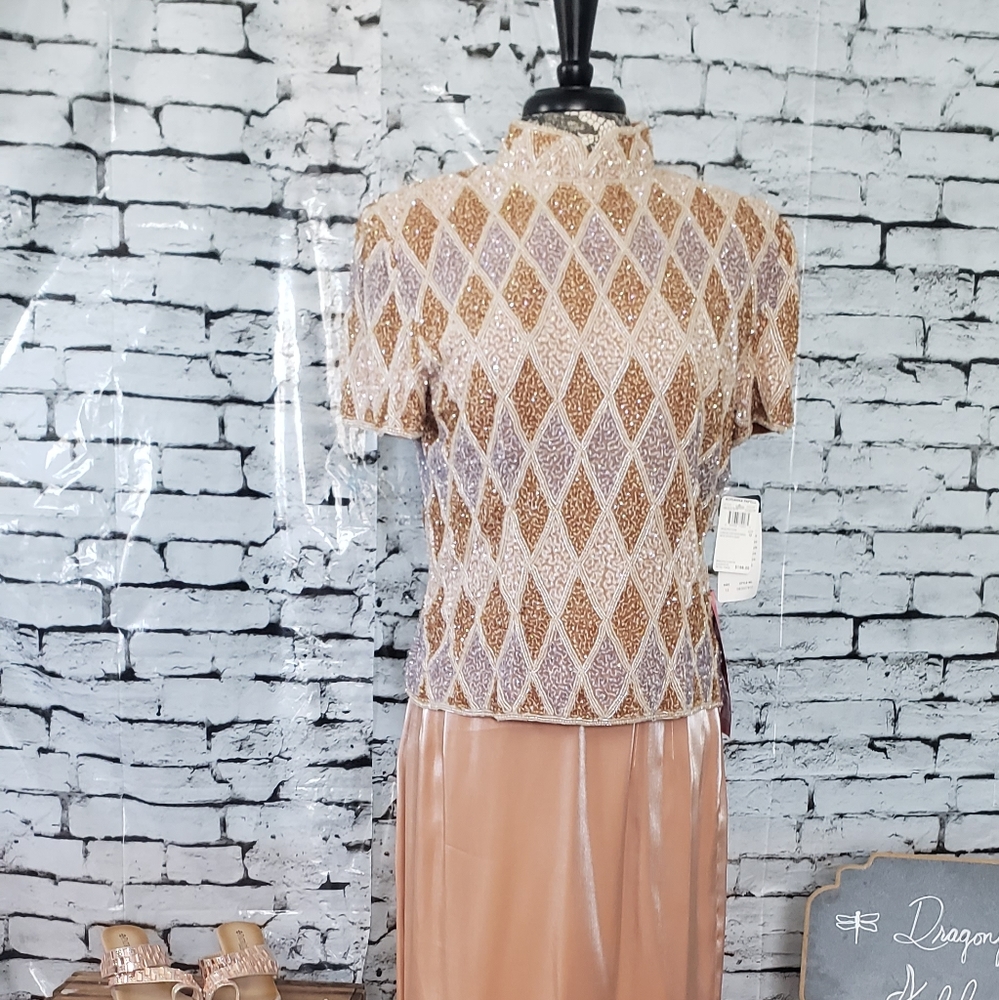 Beaded blouse with silk skirt